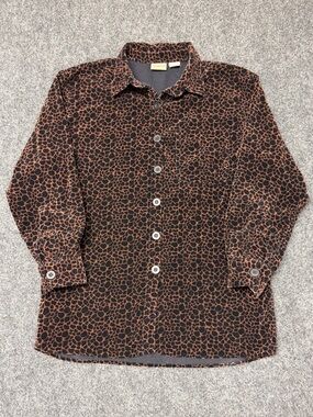 Vintage 90s Velour Leopard Print Button Up